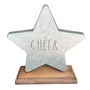 Rae Dunn Metal Holiday Star Sign Wood Base Farm‎ Christmas Cheer Cottage Decor